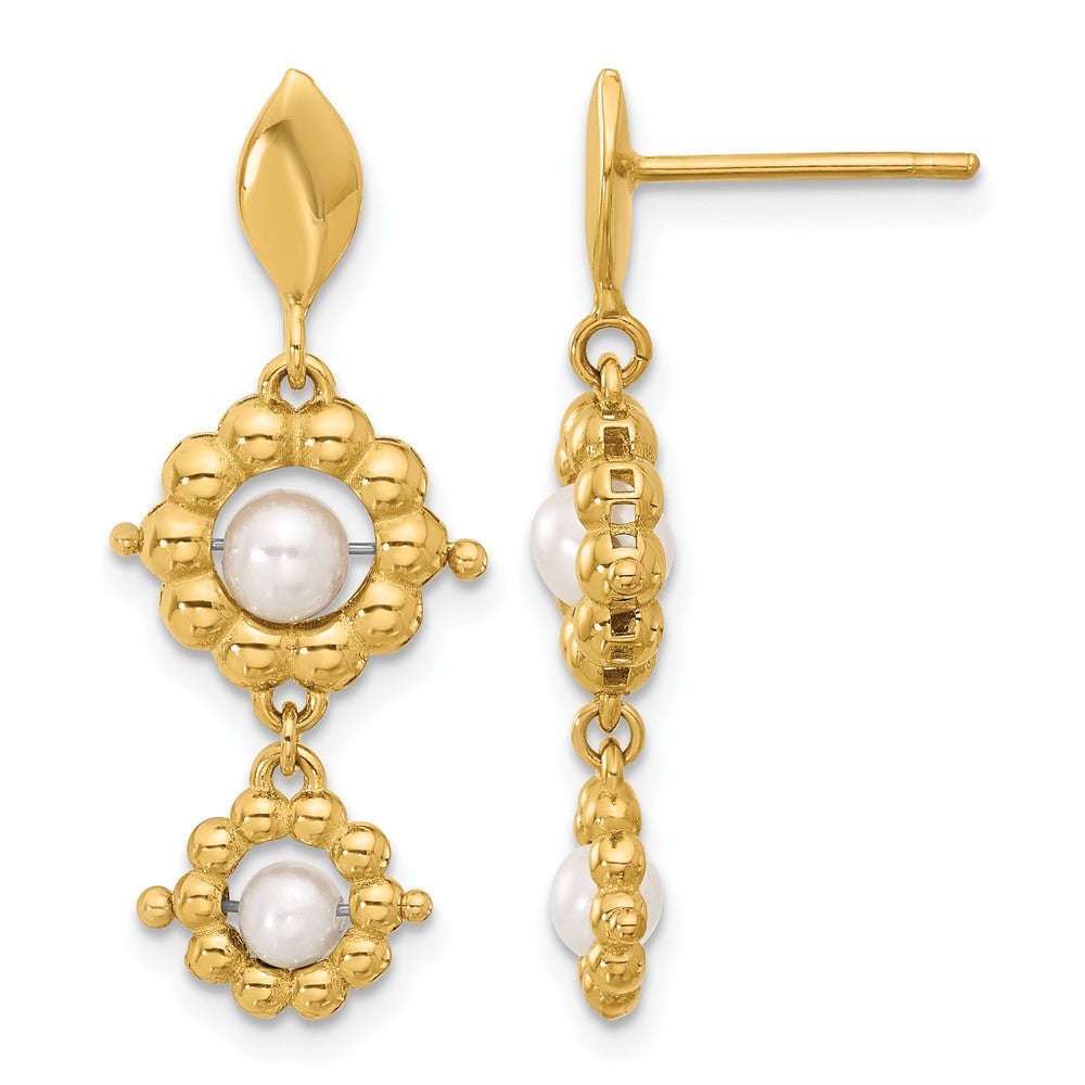14K Gelbgold Poliert Fwc Perle Blume Stecker Ohrhänger