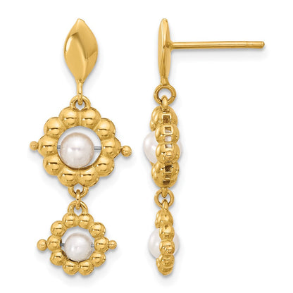 14K Gelbgold Poliert Fwc Perle Blume Stecker Ohrhänger