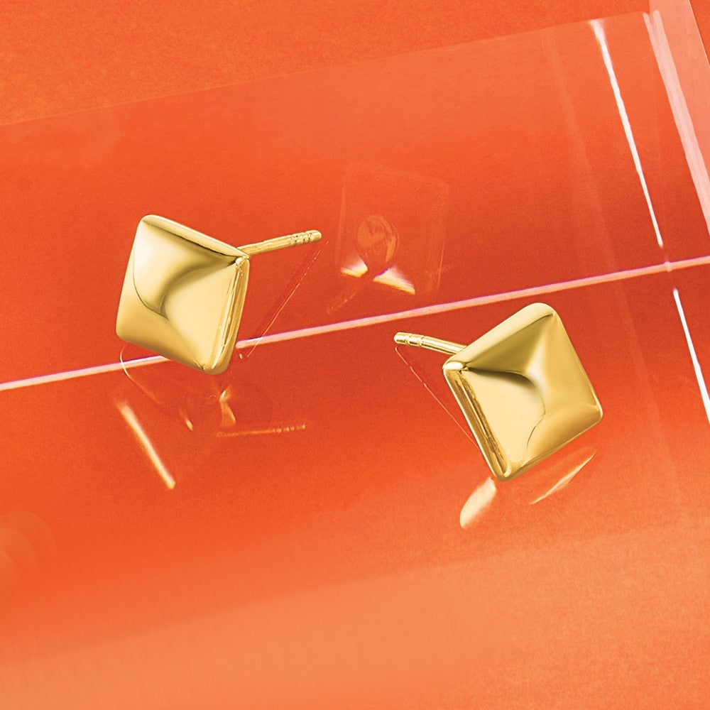 14K Gelbgold Poliert Hohl Gewölbt Quadratisch Ohrstecker