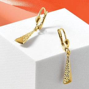14K Gelbgold Poliert und Diamantiert Hängend Ohrhänger mit Brisur