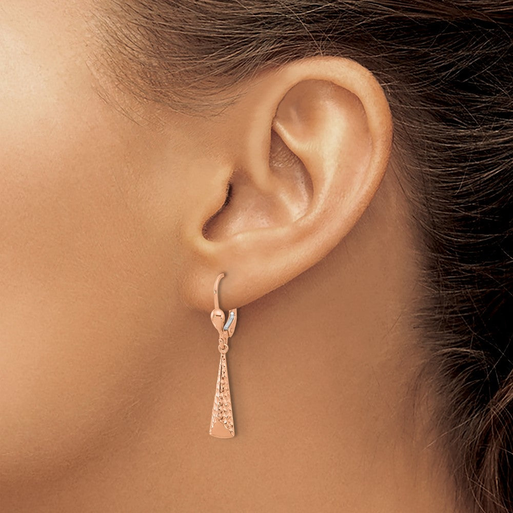 14K Roségold Poliert/ Diamant Schliff Hängend Ohrhänger mit Brisur