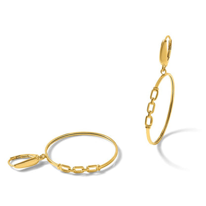 14K Gelbgold Poliert Glieder Design Brisur Creolen