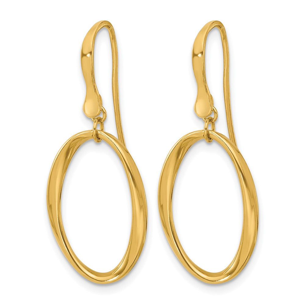 14K Gelbgold Poliert Oval Hirte Haken Ohrhänger