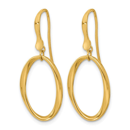 14K Gelbgold Poliert Oval Hirte Haken Ohrhänger