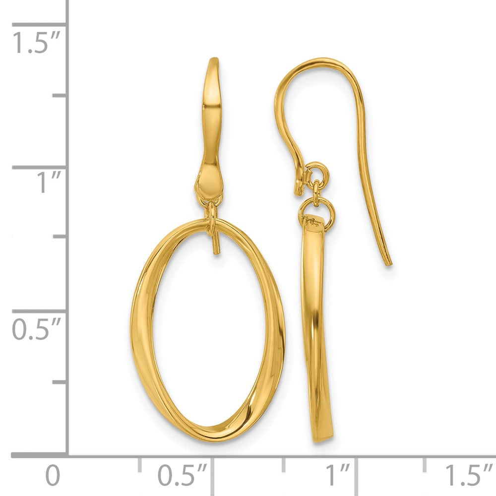 14K Gelbgold Poliert Oval Hirte Haken Ohrhänger