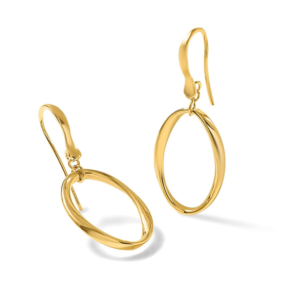 14K Gelbgold Poliert Oval Hirte Haken Ohrhänger