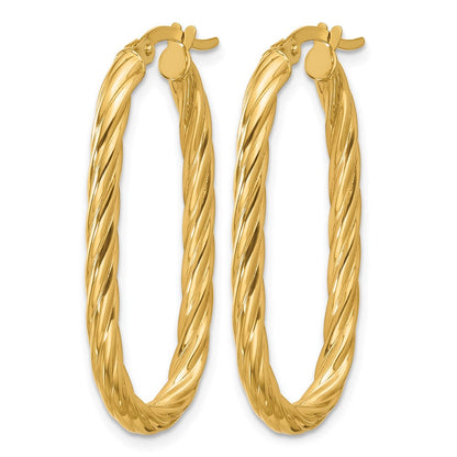 14K Gelbgold Poliert Gedreht Oval Creolen