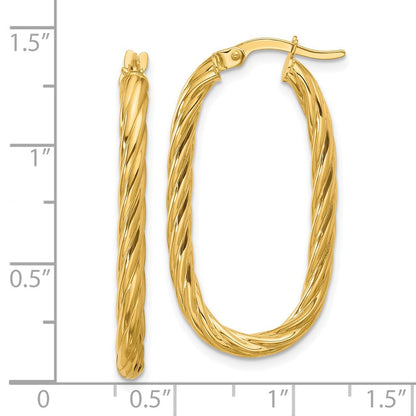 14K Gelbgold Poliert Gedreht Oval Creolen