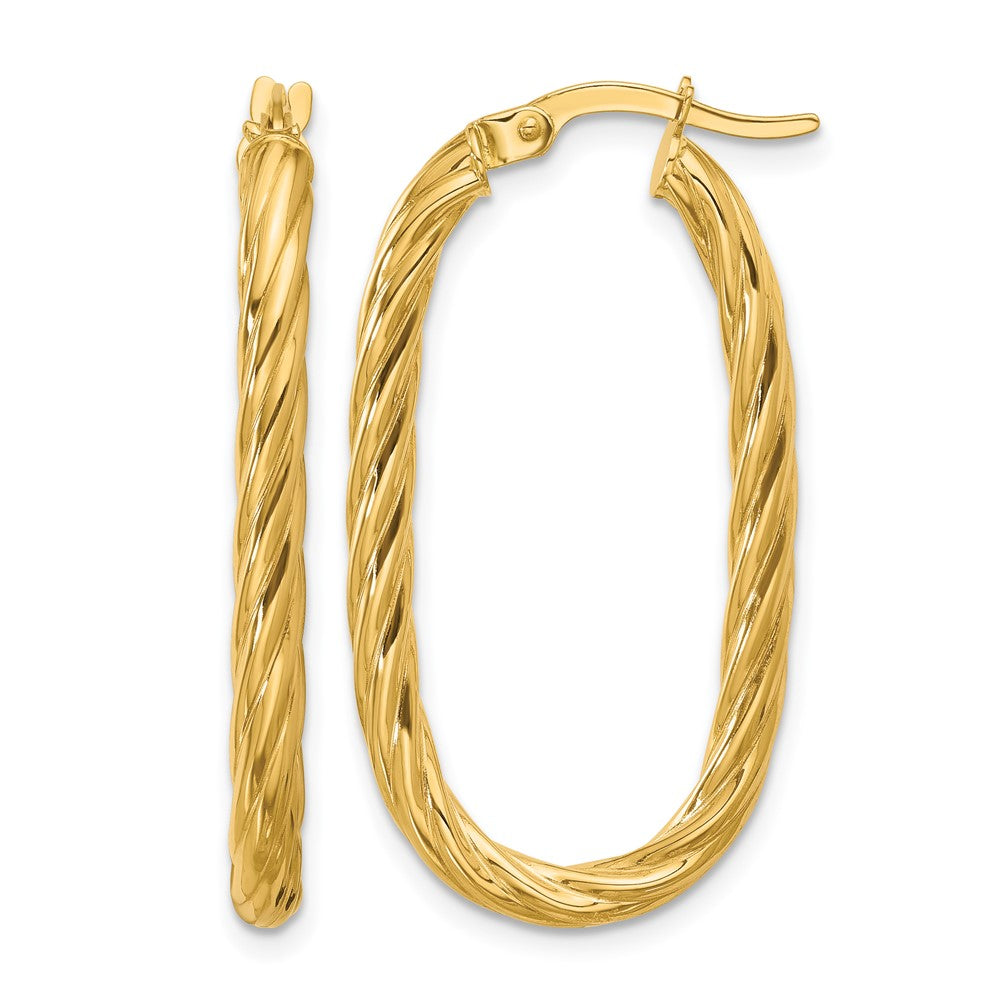 14K Gelbgold Poliert Gedreht Oval Creolen