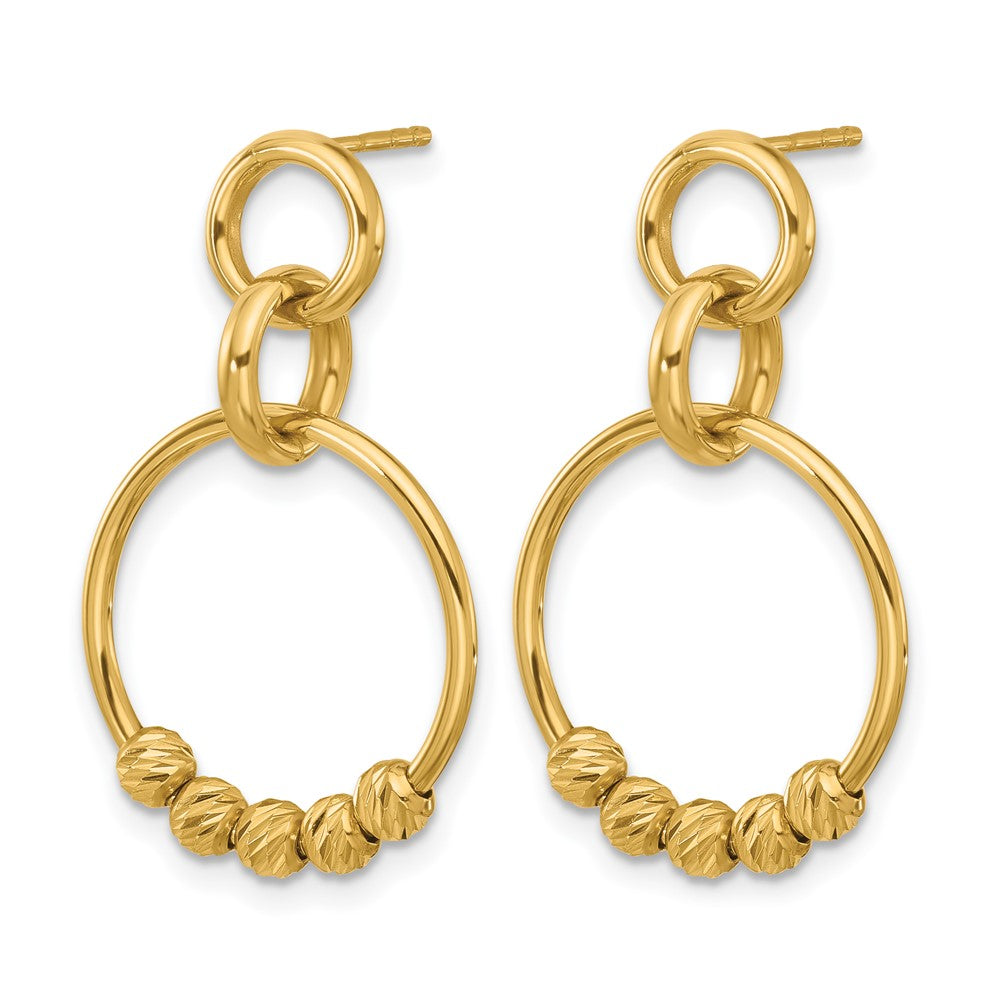 14K Gelbgold Poliert und Diamantiert Hängend Ohrstecker
