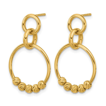 14K Gelbgold Poliert und Diamantiert Hängend Ohrstecker
