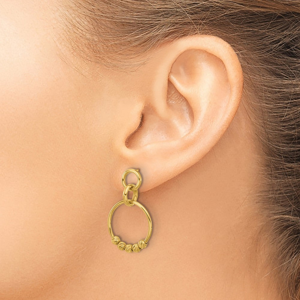 14K Gelbgold Poliert und Diamantiert Hängend Ohrstecker