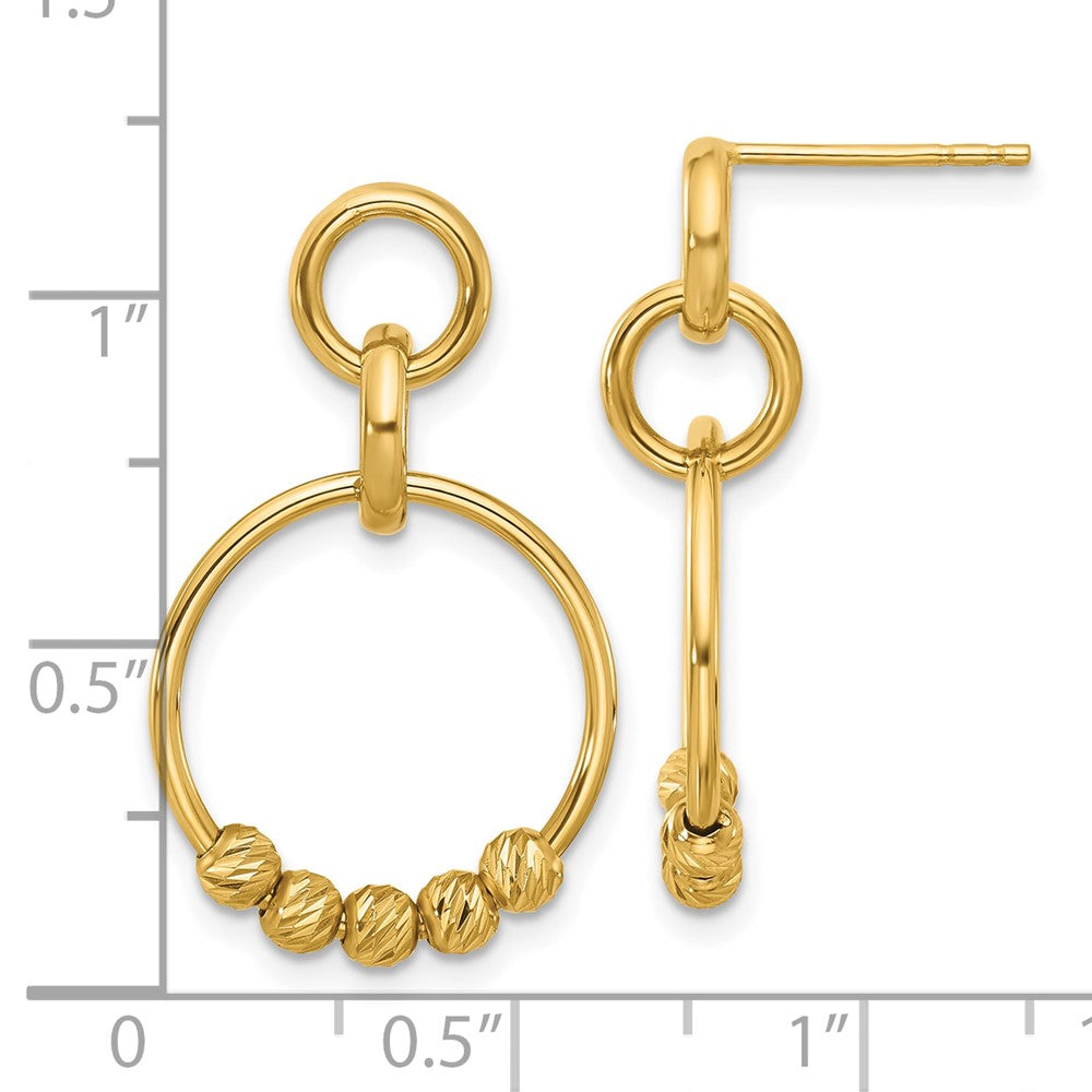 14K Gelbgold Poliert und Diamantiert Hängend Ohrstecker