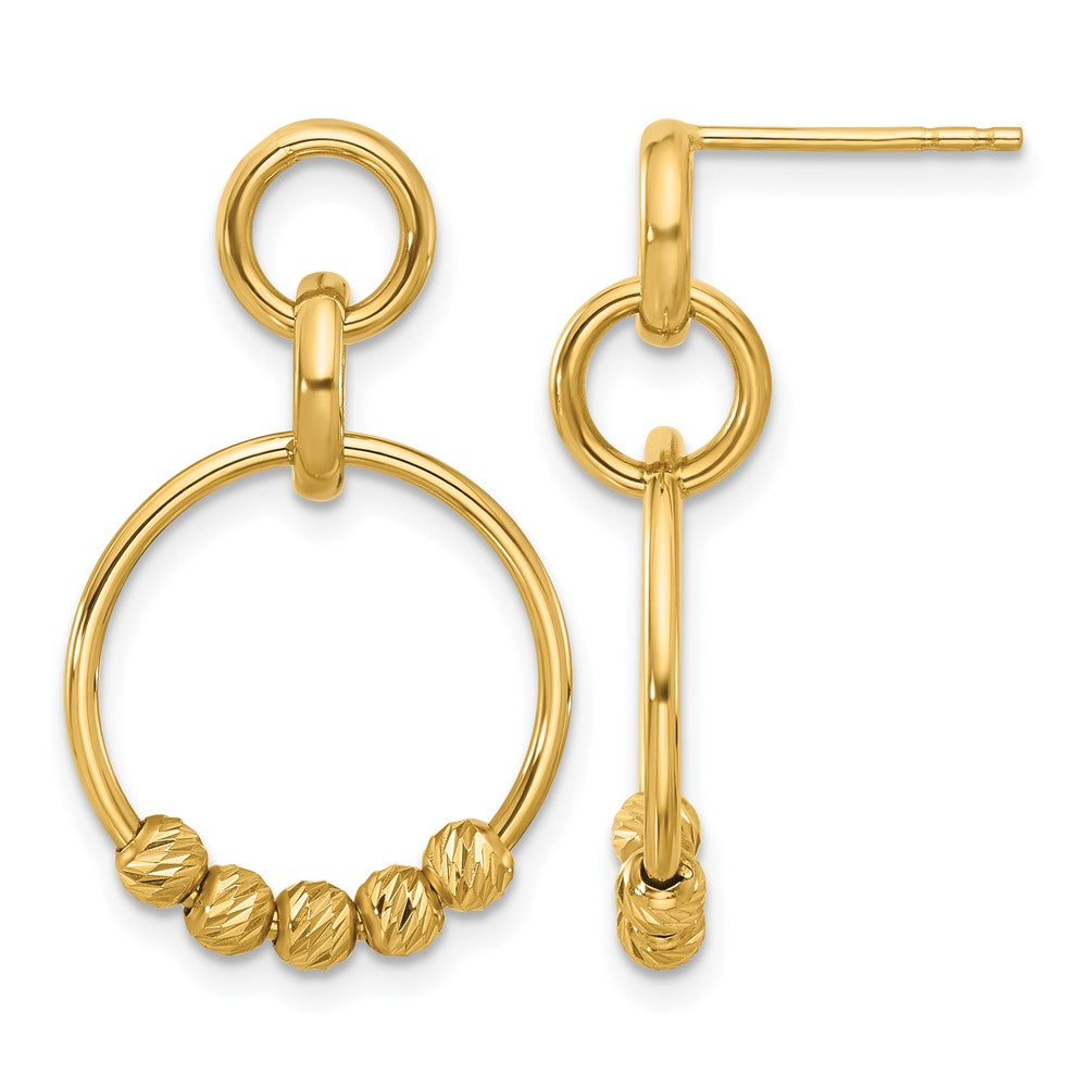 14K Gelbgold Poliert und Diamantiert Hängend Ohrstecker