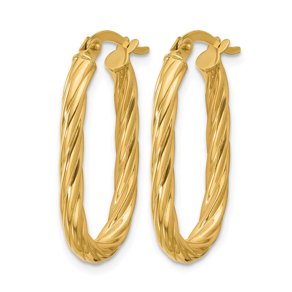 14K Gelbgold Poliert Gedreht Oval Creolen