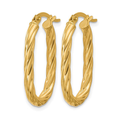 14K Gelbgold Poliert Gedreht Oval Creolen