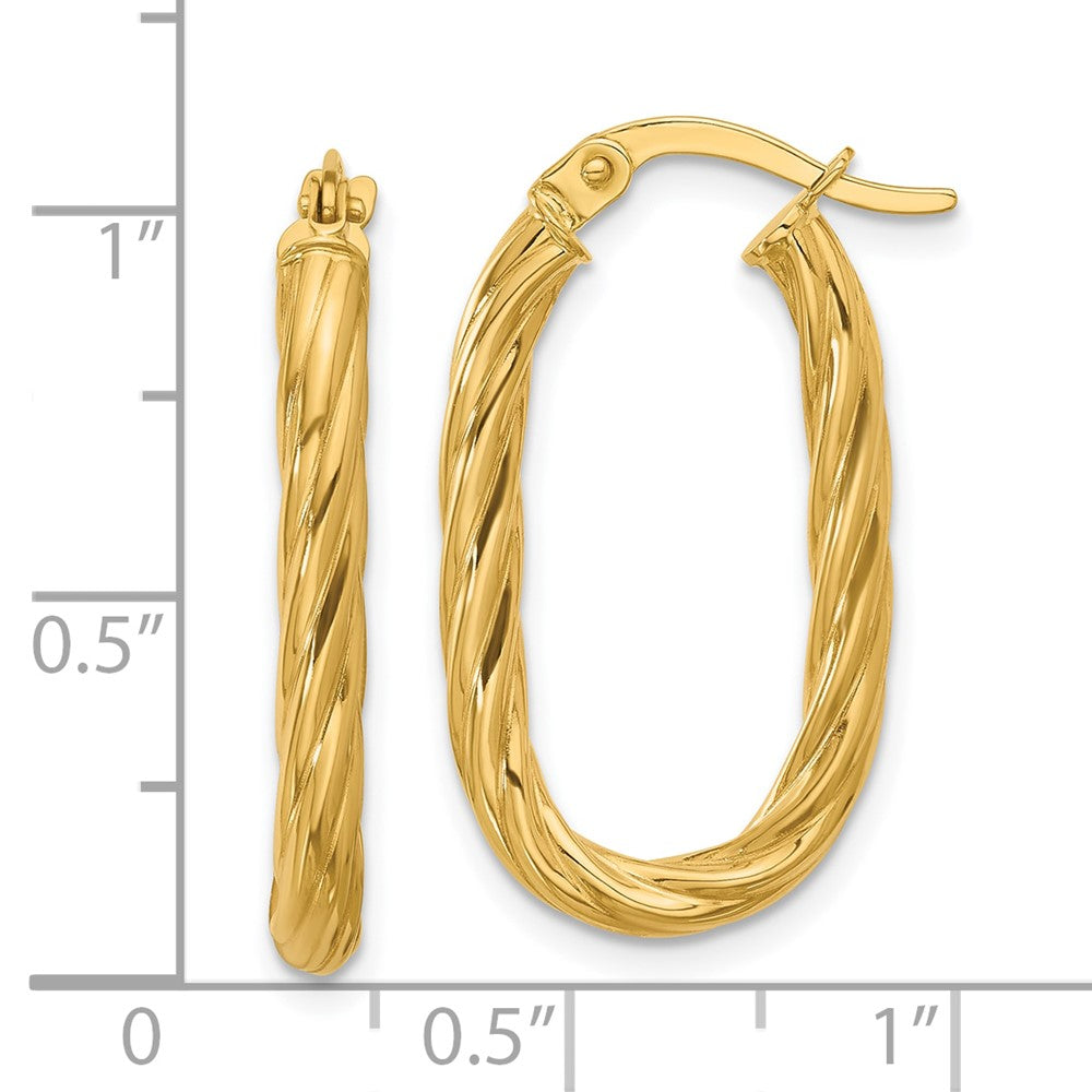 14K Gelbgold Poliert Gedreht Oval Creolen