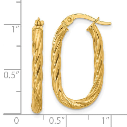 14K Gelbgold Poliert Gedreht Oval Creolen