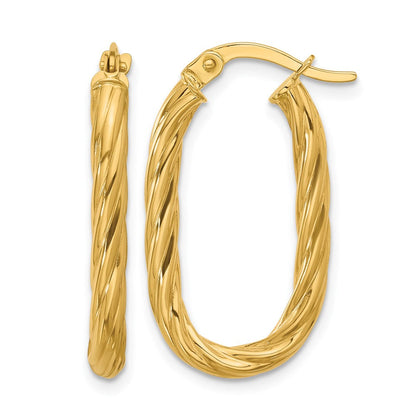14K Gelbgold Poliert Gedreht Oval Creolen