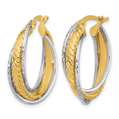 14K Bicolor Poliert und Diamantiert Creolen