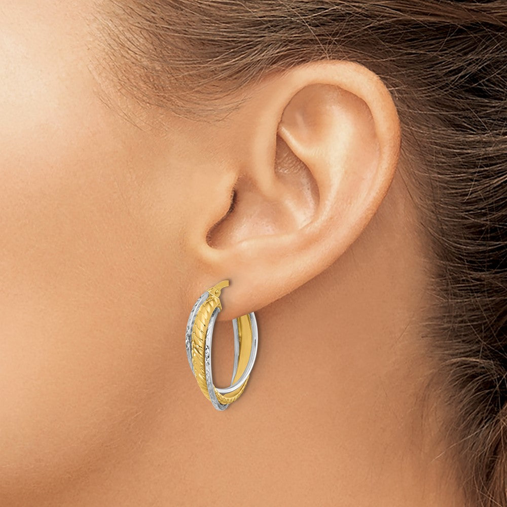 14K Bicolor Poliert und Diamantiert Creolen