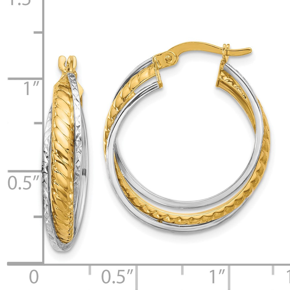 14K Bicolor Poliert und Diamantiert Creolen