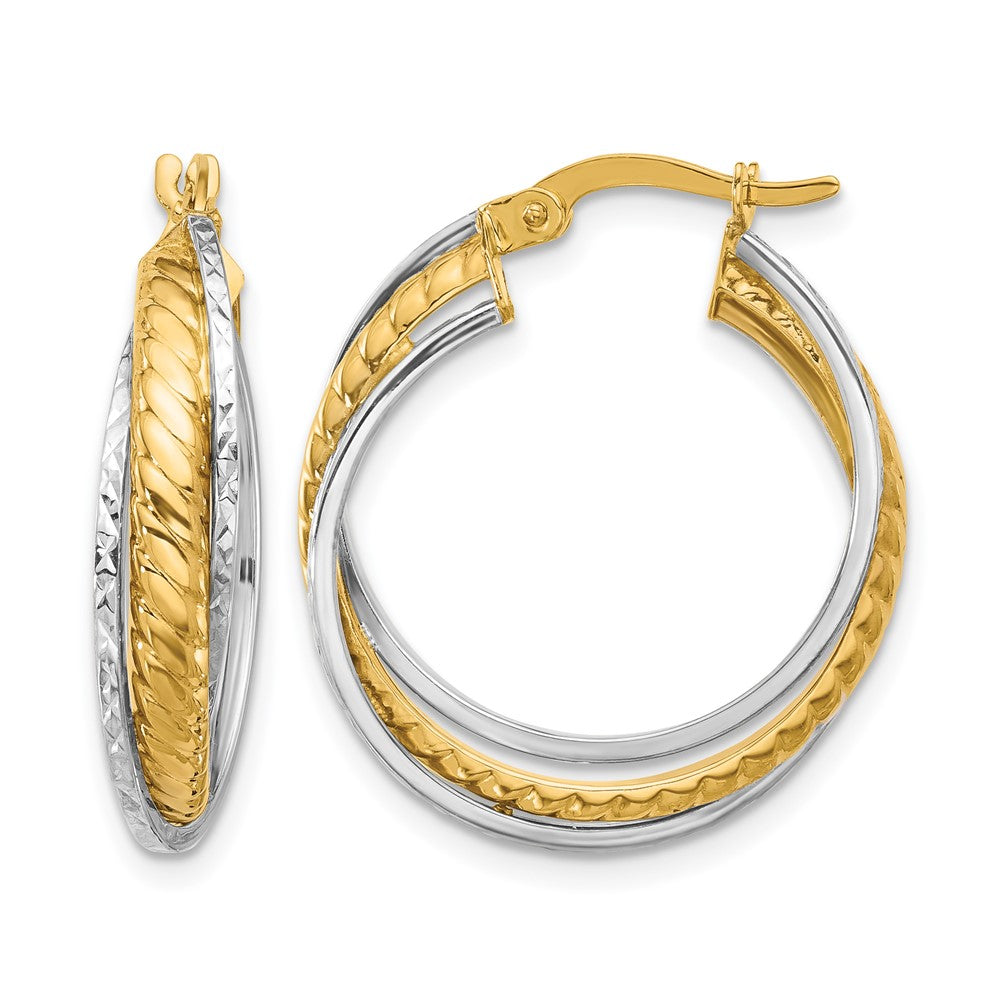 14K Bicolor Poliert und Diamantiert Creolen