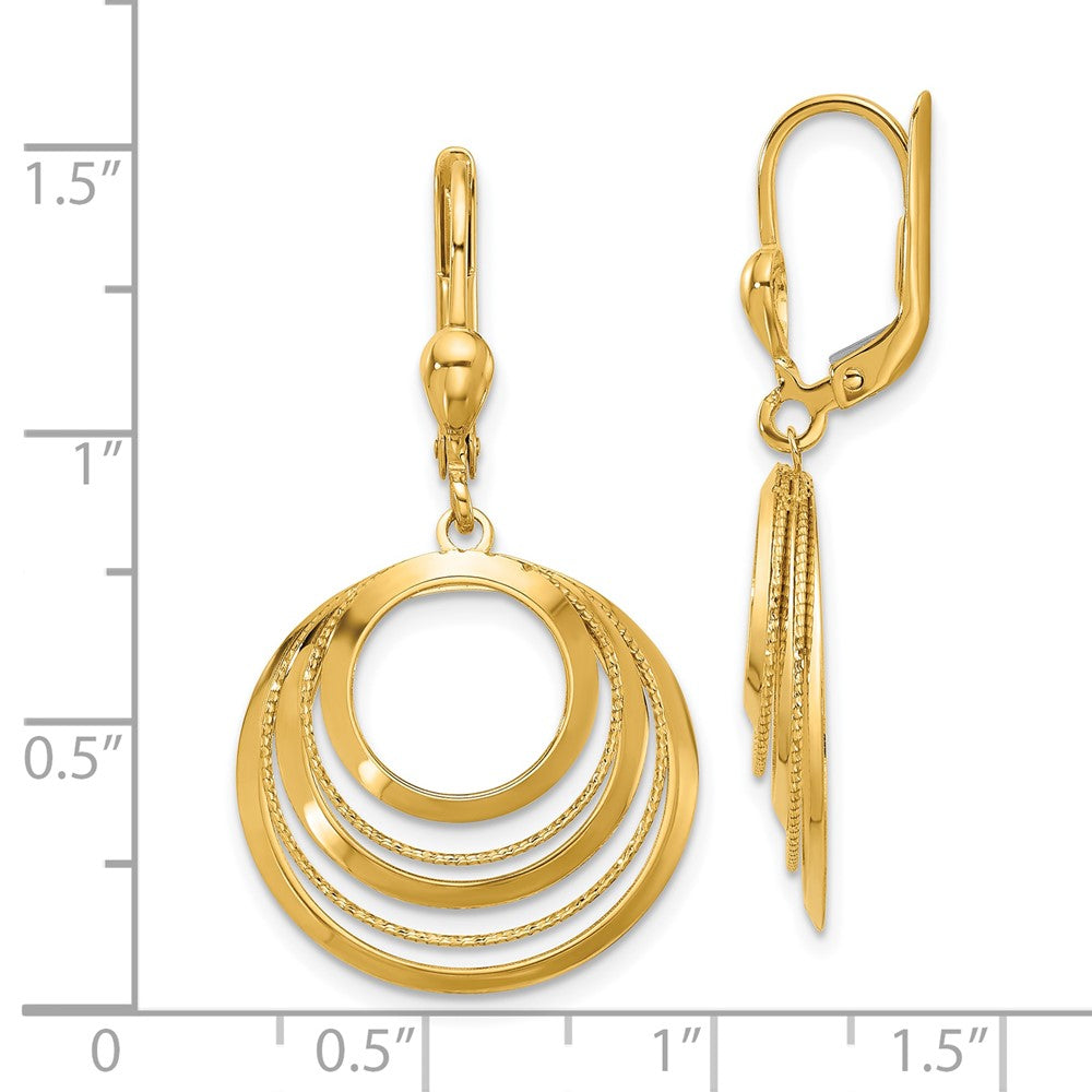 14K Gelbgold Poliert und Diamantiert Kreise Hängend Ohrhänger mit Brisur