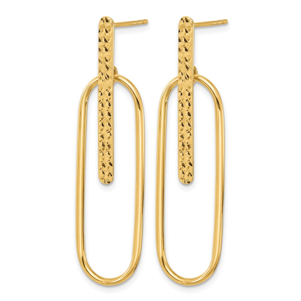 14K Gelbgold Poliert und Diamantiert Oval Hängend Ohrstecker