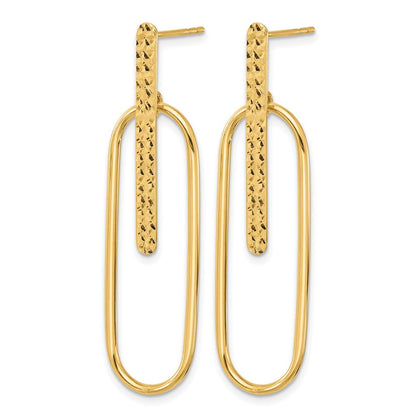 14K Gelbgold Poliert und Diamantiert Oval Hängend Ohrstecker