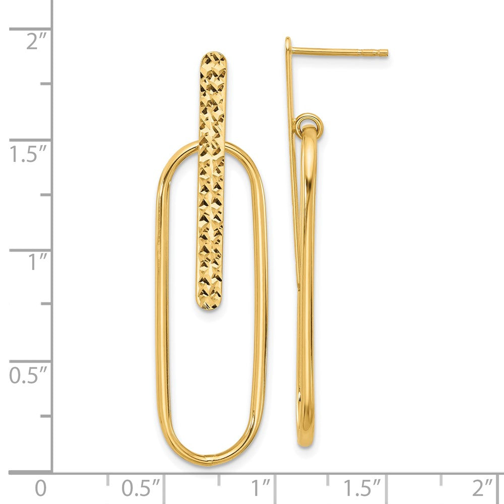14K Gelbgold Poliert und Diamantiert Oval Hängend Ohrstecker