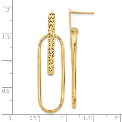 14K Gelbgold Poliert und Diamantiert Oval Hängend Ohrstecker
