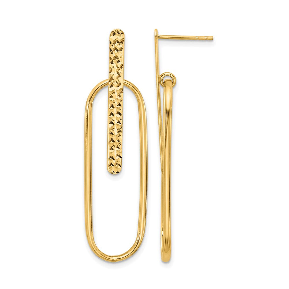 14K Gelbgold Poliert und Diamantiert Oval Hängend Ohrstecker