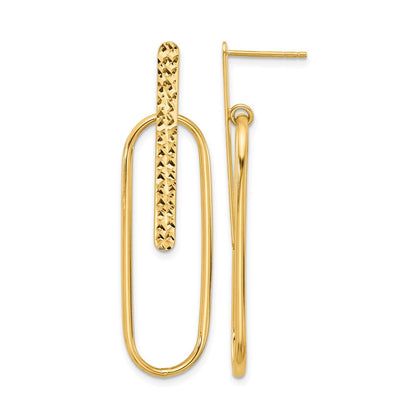 14K Gelbgold Poliert und Diamantiert Oval Hängend Ohrstecker