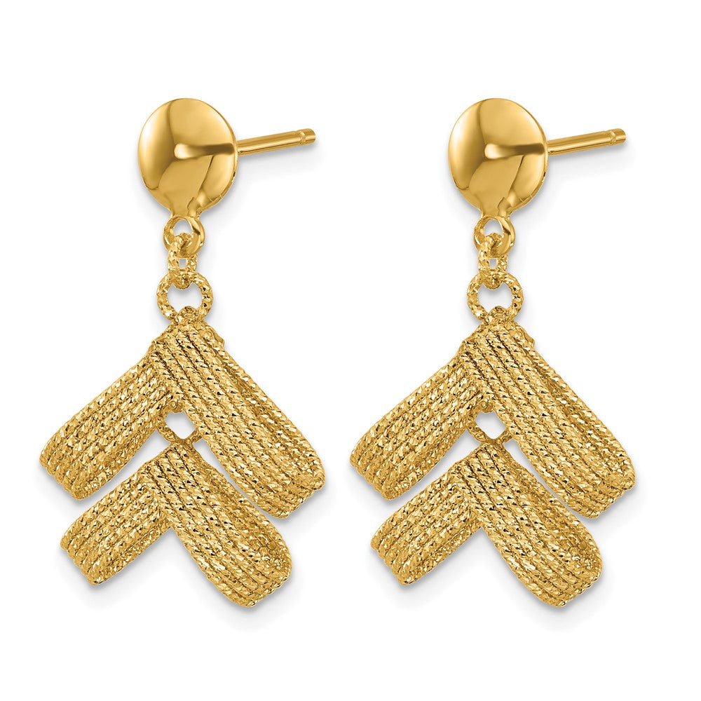 14K Gelbgold Poliert und Strukturiert Fantasie Hängend Ohrstecker