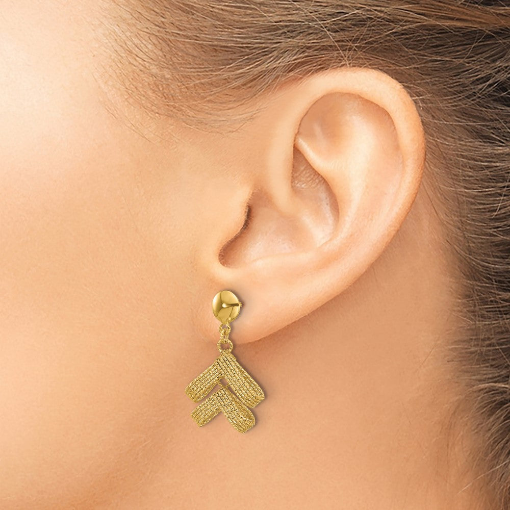 14K Gelbgold Poliert und Strukturiert Fantasie Hängend Ohrstecker
