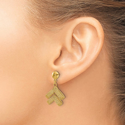 14K Gelbgold Poliert und Strukturiert Fantasie Hängend Ohrstecker