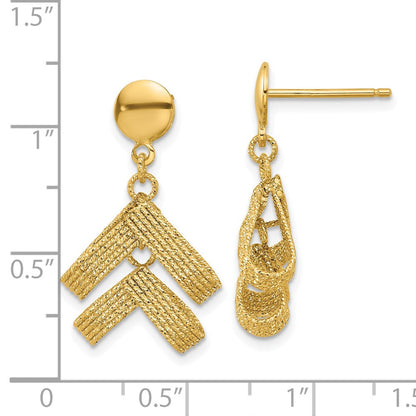 14K Gelbgold Poliert und Strukturiert Fantasie Hängend Ohrstecker