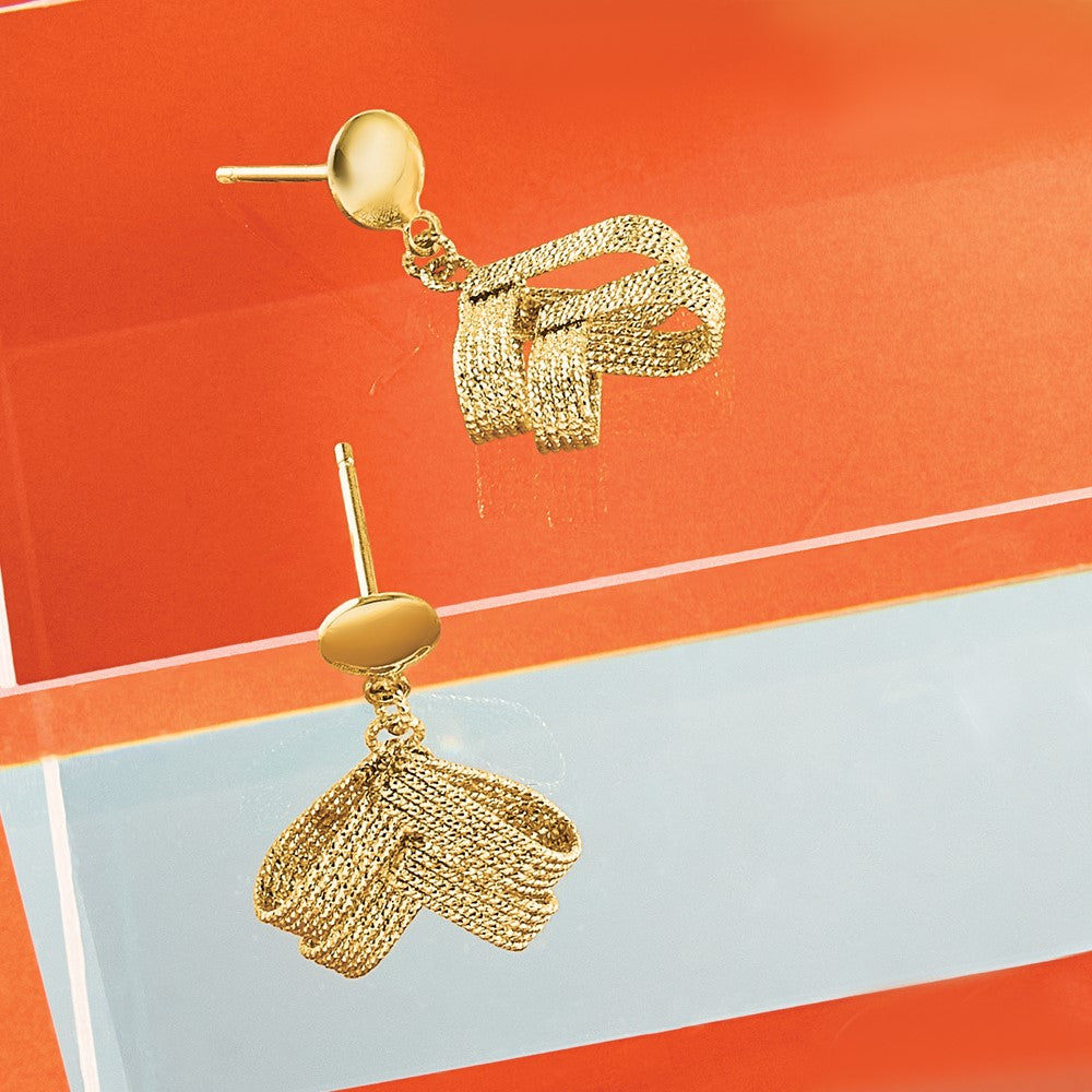 14K Gelbgold Poliert und Strukturiert Fantasie Hängend Ohrstecker