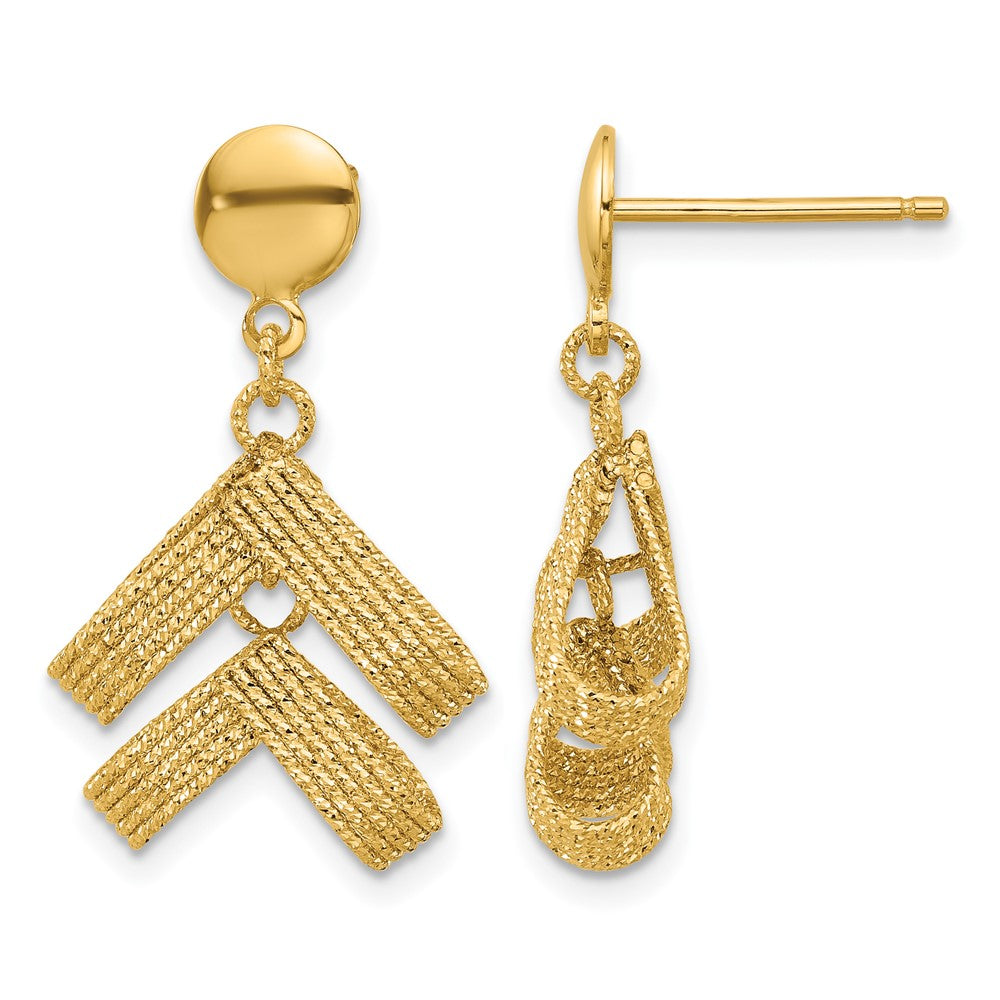 14K Gelbgold Poliert und Strukturiert Fantasie Hängend Ohrstecker