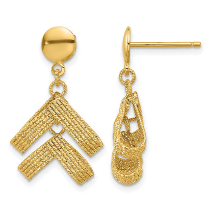 14K Gelbgold Poliert und Strukturiert Fantasie Hängend Ohrstecker
