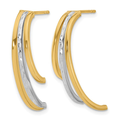 14K Gelb & Rhodium Poliert und Diamantiert 3 Reihe Tropfen Ohrstecker