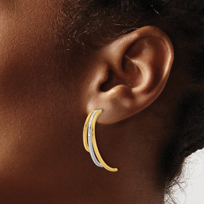 14K Gelb & Rhodium Poliert und Diamantiert 3 Reihe Tropfen Ohrstecker