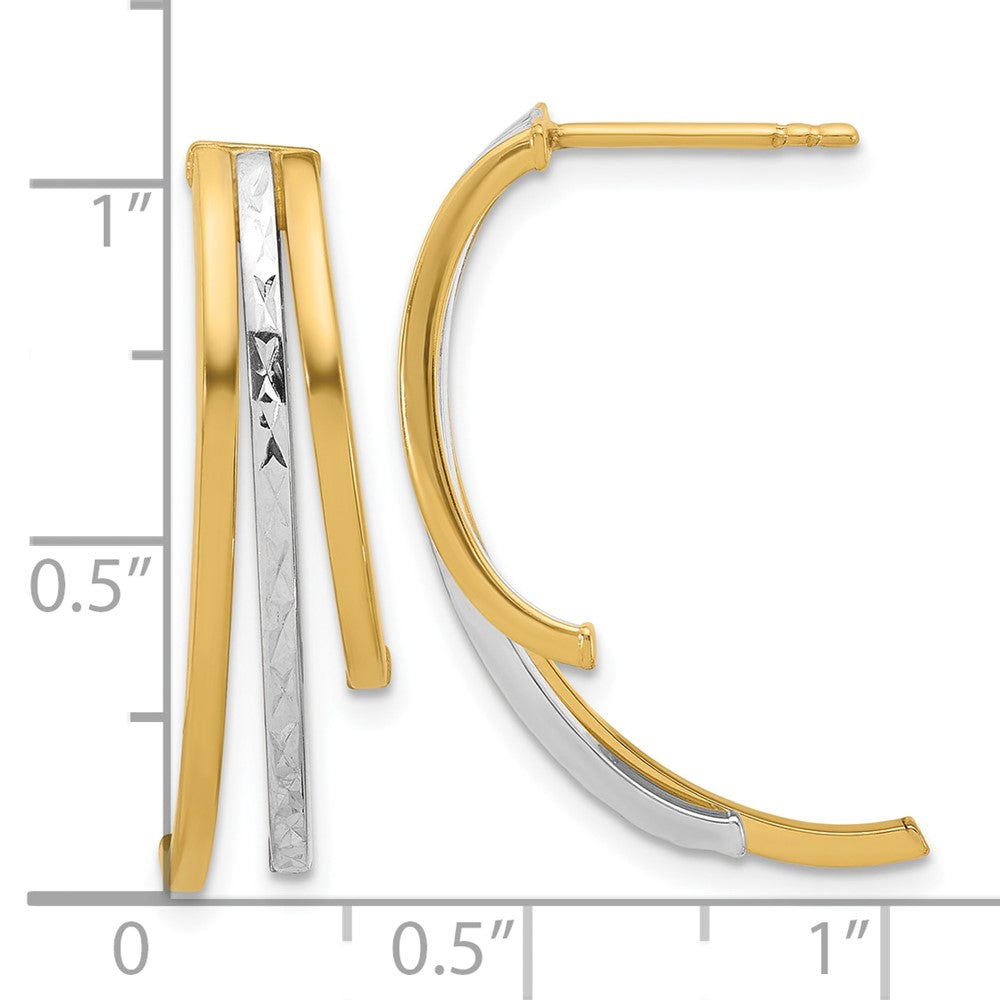 14K Gelb & Rhodium Poliert und Diamantiert 3 Reihe Tropfen Ohrstecker