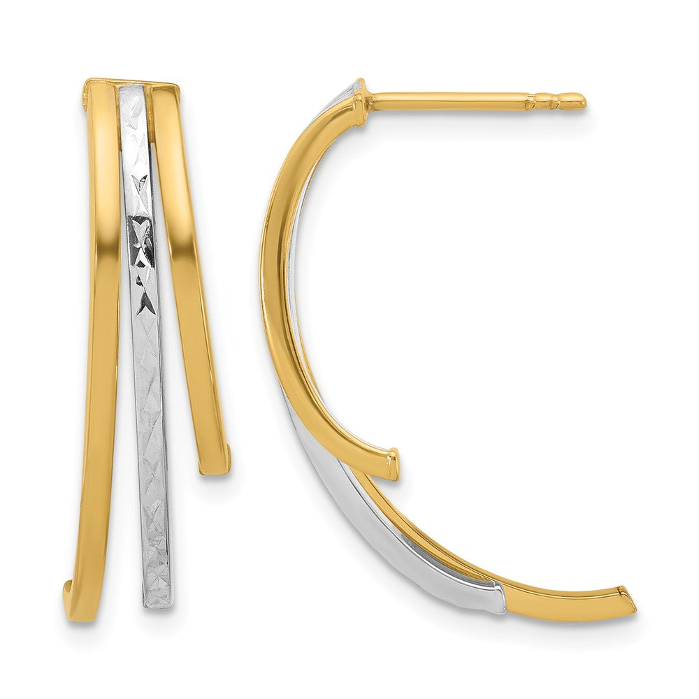 14K Gelb & Rhodium Poliert und Diamantiert 3 Reihe Tropfen Ohrstecker