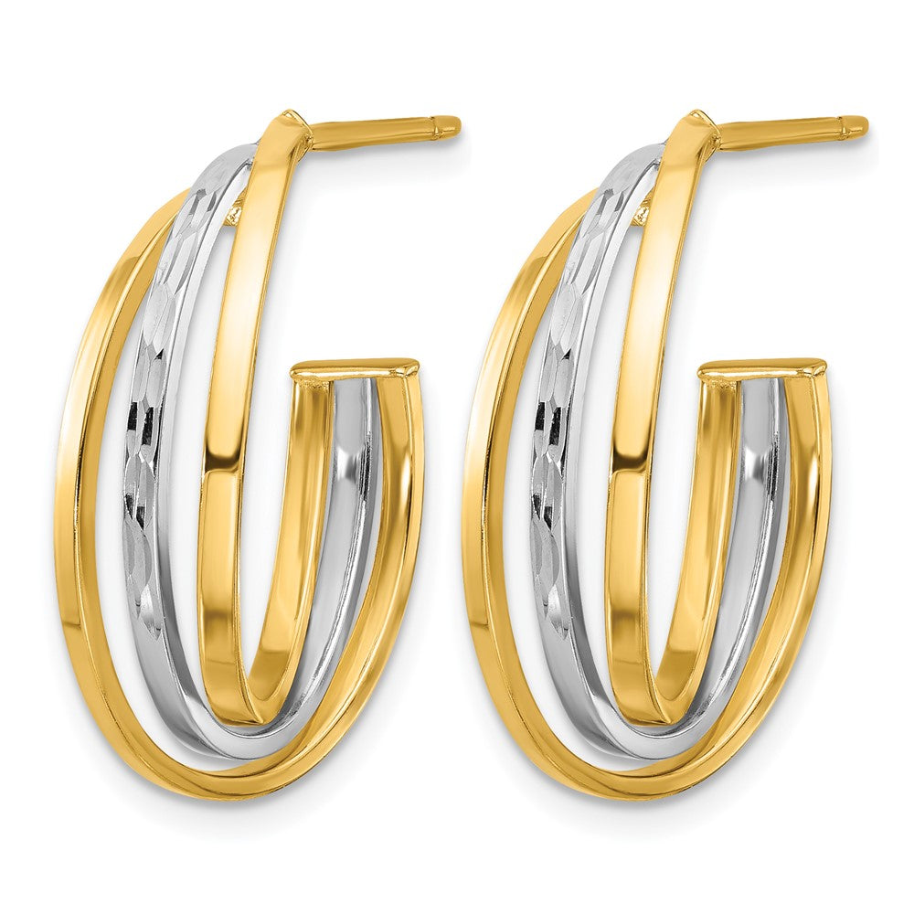 14K Gelb & Rhodium Weiß Poliert / Diamantiert J Creole Ohrstecker
