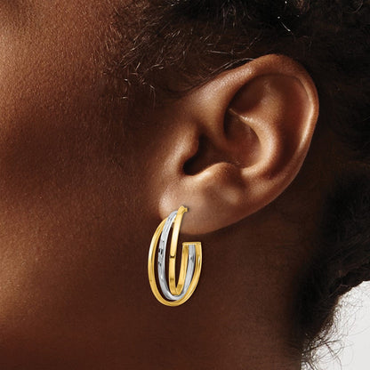 14K Gelb & Rhodium Weiß Poliert / Diamantiert J Creole Ohrstecker