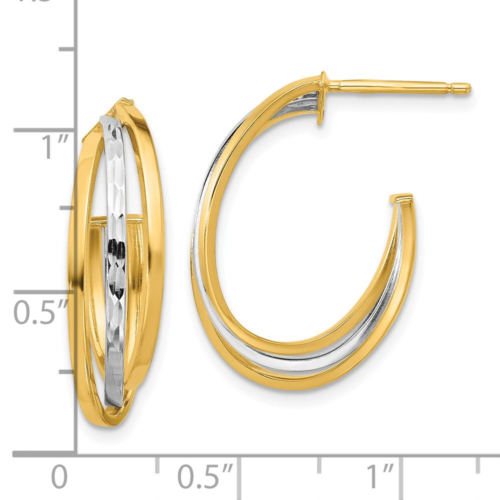 14K Gelb & Rhodium Weiß Poliert / Diamantiert J Creole Ohrstecker