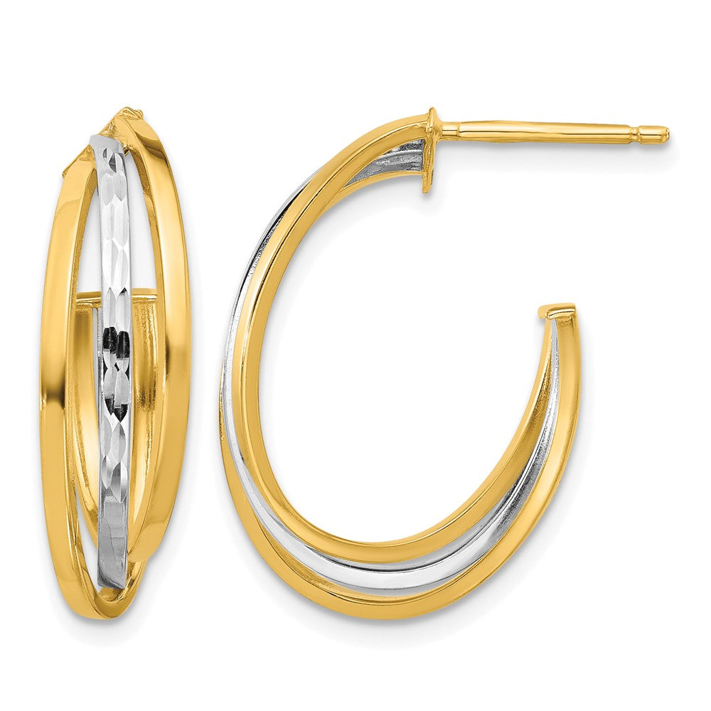 14K Gelb & Rhodium Weiß Poliert / Diamantiert J Creole Ohrstecker