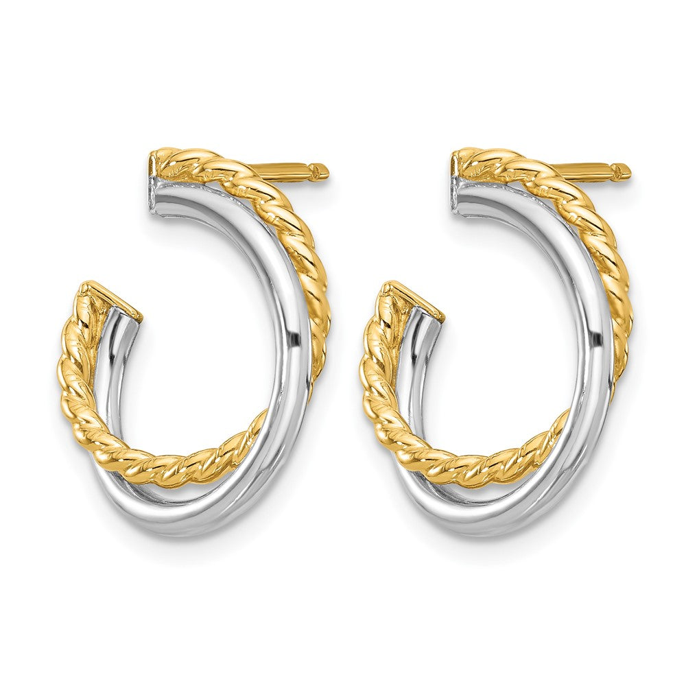 14K Gelb & Rhodium Weiß Poliert und Gedreht Ohrstecker